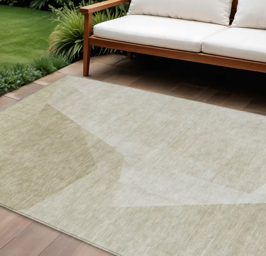 Beige Khaki And Taupe Abstract Washable Indoor Outdoor Area Rug Photo 1