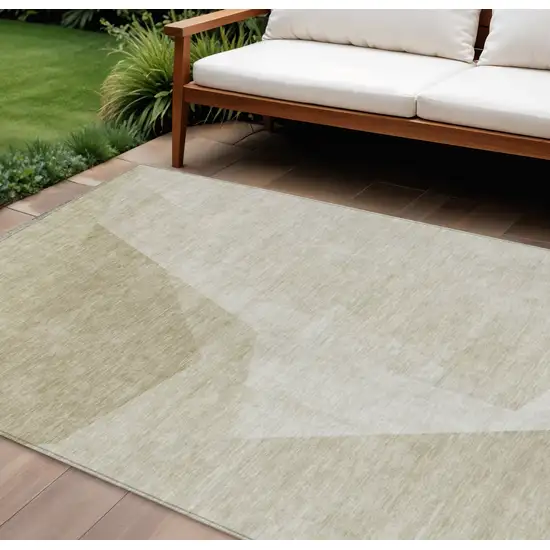 Beige Khaki And Taupe Abstract Washable Indoor Outdoor Area Rug Photo 1