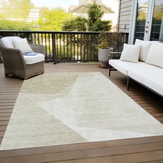 Beige Khaki And Taupe Abstract Washable Indoor Outdoor Area Rug Photo 9