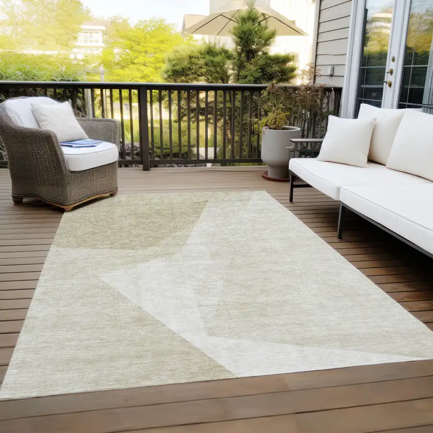 Beige Khaki And Taupe Abstract Washable Indoor Outdoor Area Rug Photo 9
