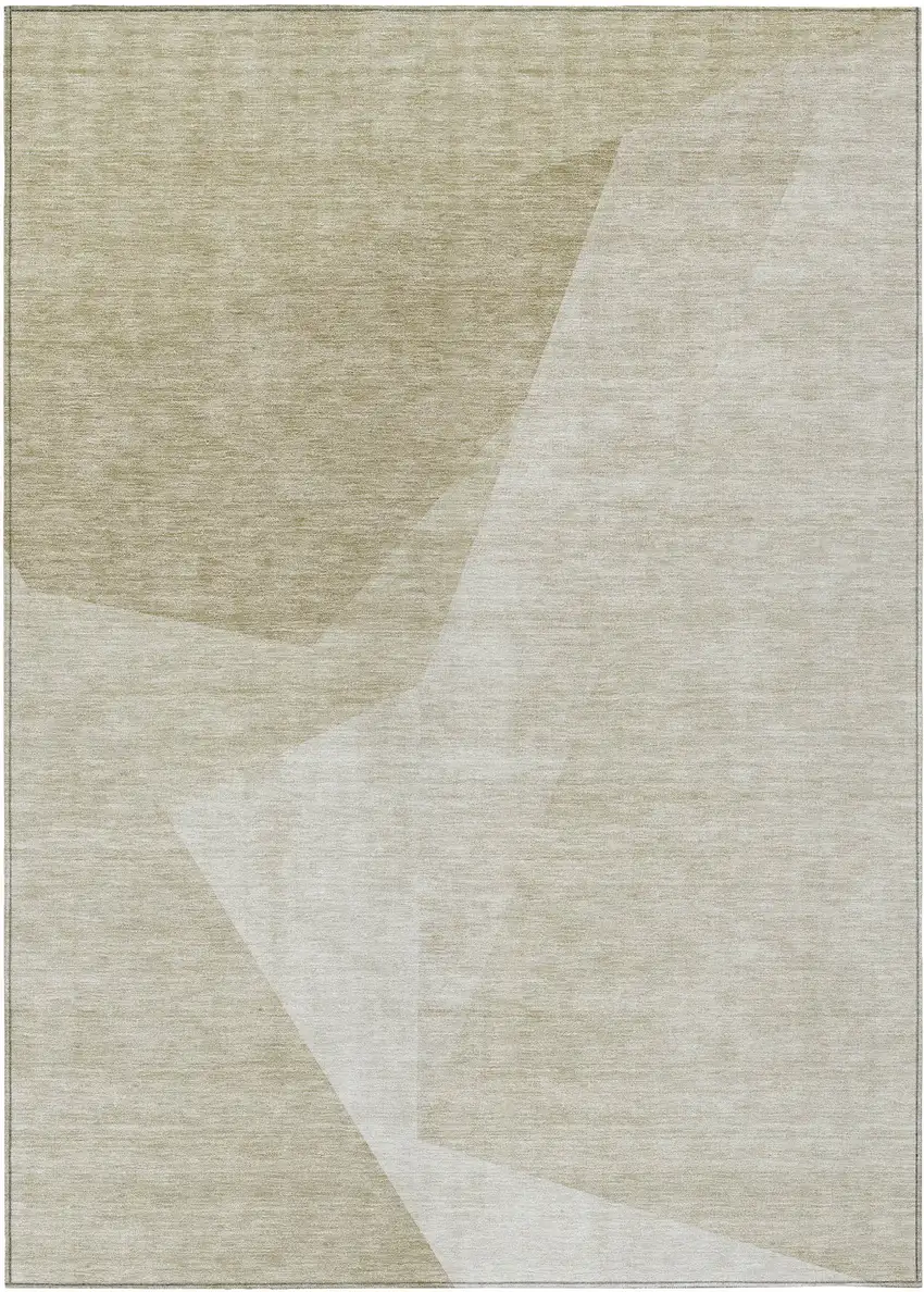 Beige Khaki And Taupe Abstract Washable Indoor Outdoor Area Rug Photo 1