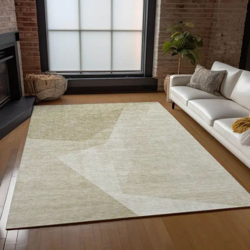 Beige Khaki And Taupe Abstract Washable Indoor Outdoor Area Rug Photo 8
