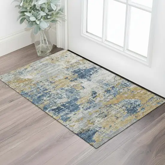 Beige Lavender And Ivory Abstract Washable Area Rug With UV Protection Photo 2