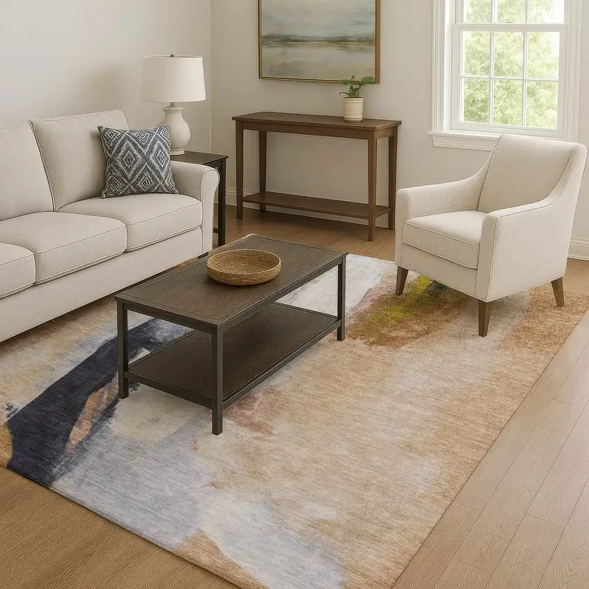 Beige Lavender And Ivory Abstract Washable Area Rug With UV Protection Photo 6