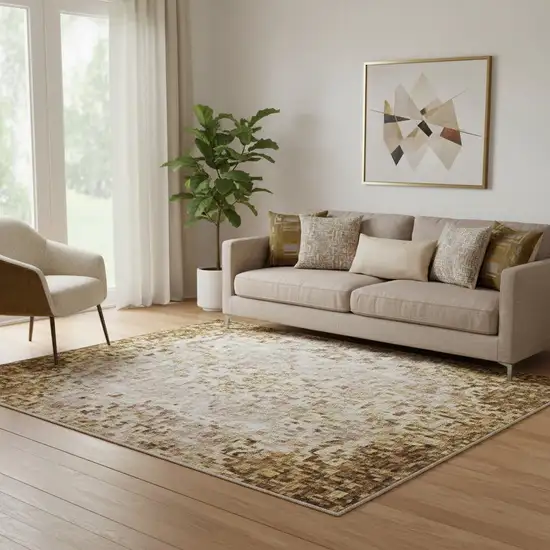 Beige Lavender And Ivory Abstract Washable Area Rug With UV Protection Photo 2