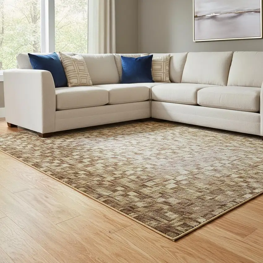 Beige Lavender And Ivory Abstract Washable Area Rug With UV Protection Photo 2