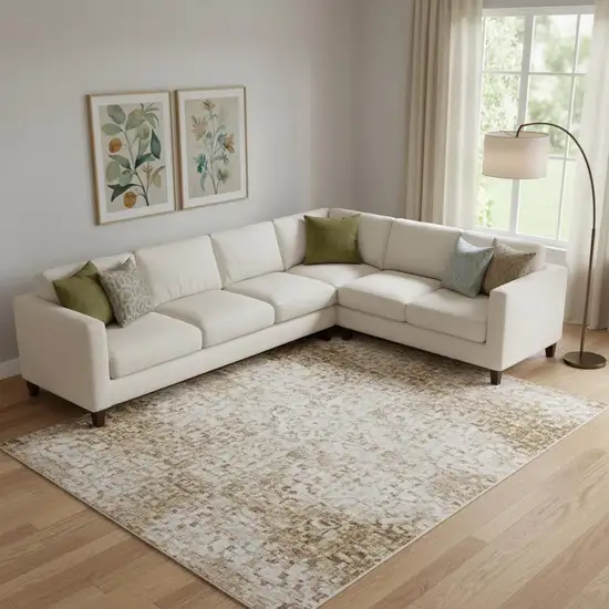 Beige Lavender And Ivory Abstract Washable Area Rug With UV Protection Photo 2