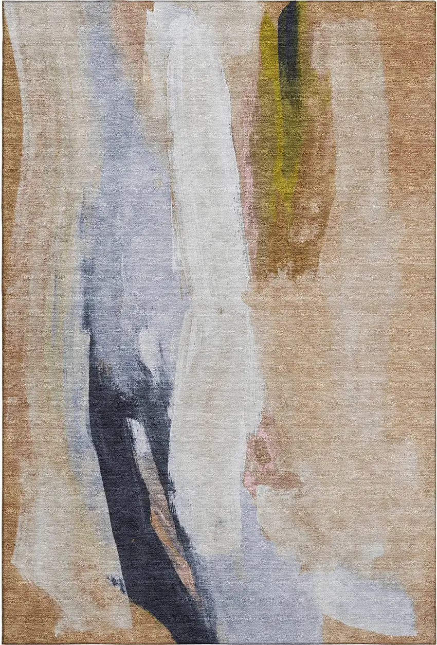 Beige Lavender And Ivory Abstract Washable Area Rug With UV Protection Photo 7