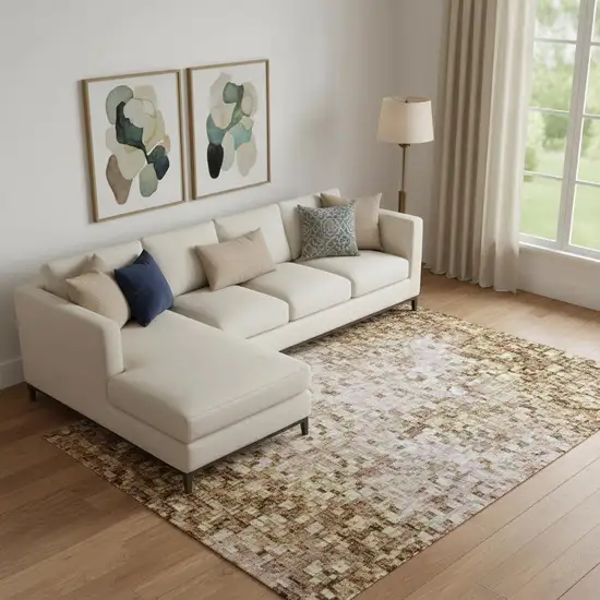 Beige Lavender And Ivory Abstract Washable Area Rug With UV Protection Photo 2