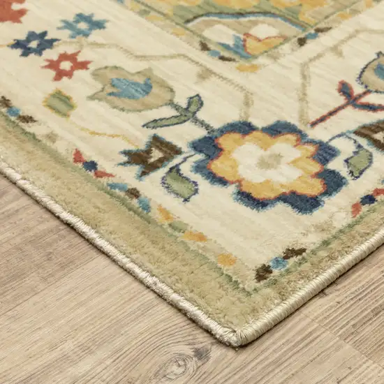 Beige Light Blue And Tan Oriental Area Rug With Fringe Photo 9