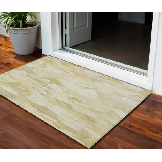 Beige Light Green And Brown Abstract Washable Indoor Outdoor Area Rug Photo 1