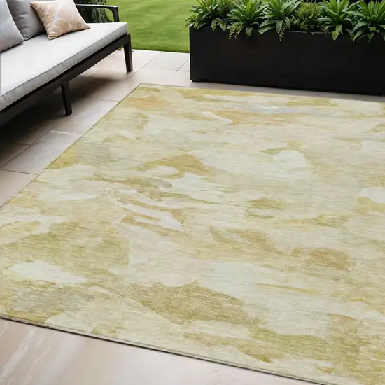 Beige Light Green And Brown Abstract Washable Indoor Outdoor Area Rug Photo 1