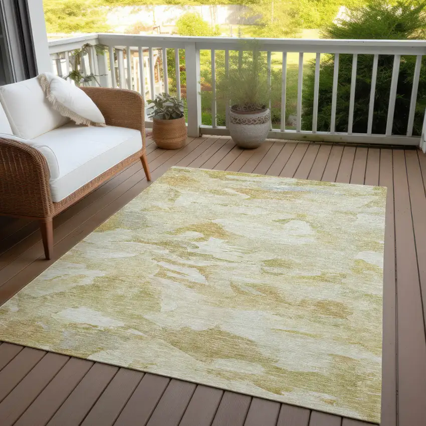 Beige Light Green And Brown Abstract Washable Indoor Outdoor Area Rug Photo 7