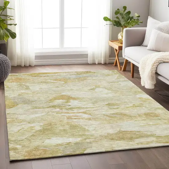 Beige Light Green And Brown Abstract Washable Indoor Outdoor Area Rug Photo 8