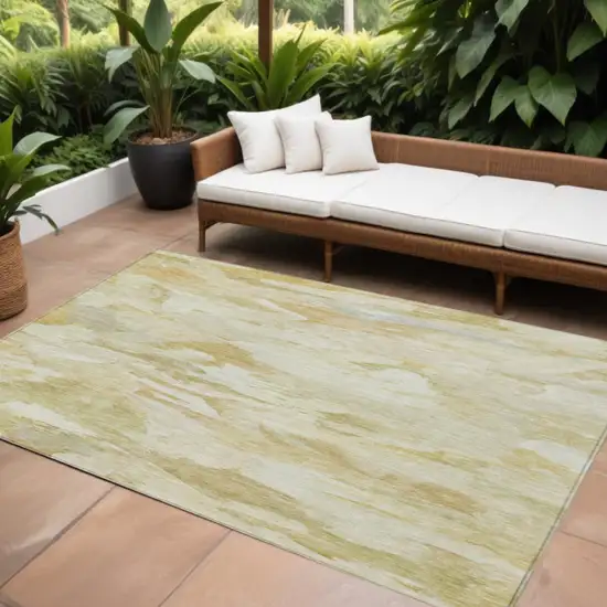 Beige Light Green And Brown Abstract Washable Indoor Outdoor Area Rug Photo 1