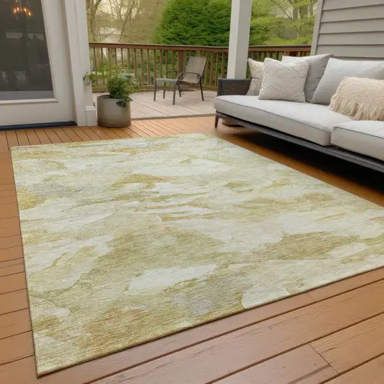 Beige Light Green And Brown Abstract Washable Indoor Outdoor Area Rug Photo 9