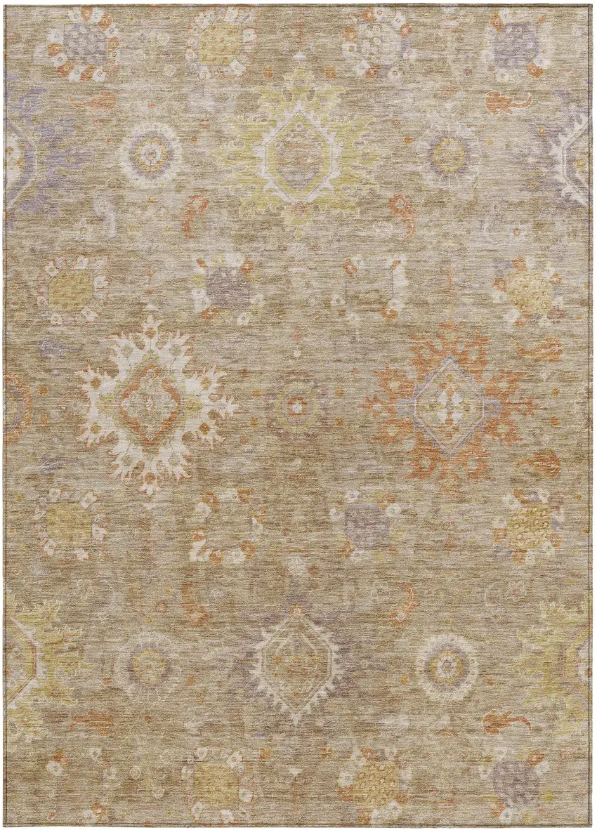Beige Lilac And Copper Floral Medallion Washable Indoor Outdoor Area Rug Photo 3