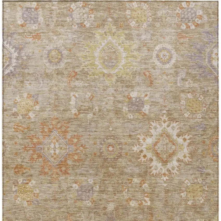 Beige Lilac And Copper Floral Medallion Washable Indoor Outdoor Area Rug Photo 9