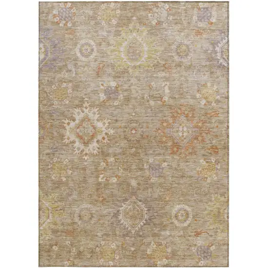 Beige Lilac And Copper Floral Medallion Washable Indoor Outdoor Area Rug Photo 4