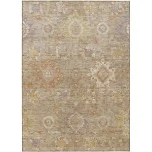 Photo of Beige Lilac And Copper Floral Medallion Washable Indoor Outdoor Area Rug