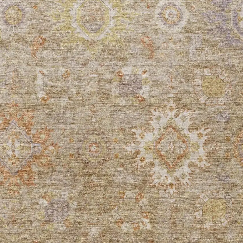 Beige Lilac And Copper Floral Medallion Washable Indoor Outdoor Area Rug Photo 4