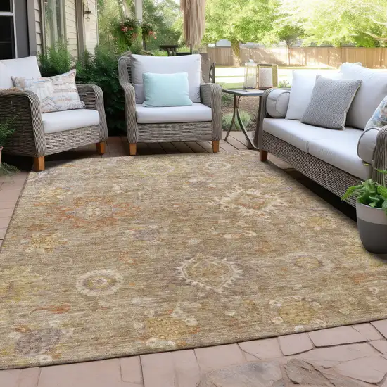 Beige Lilac And Copper Floral Medallion Washable Indoor Outdoor Area Rug Photo 5