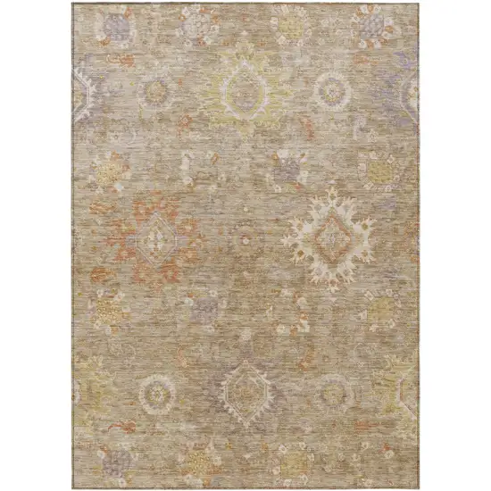 Beige Lilac And Copper Floral Medallion Washable Indoor Outdoor Area Rug Photo 1