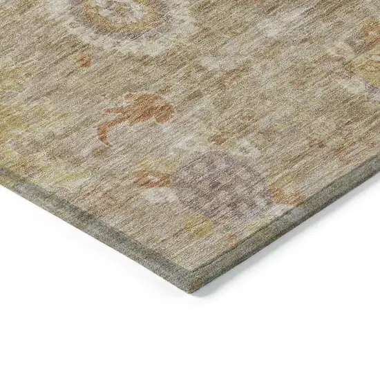 Beige Lilac And Copper Floral Medallion Washable Indoor Outdoor Area Rug Photo 9