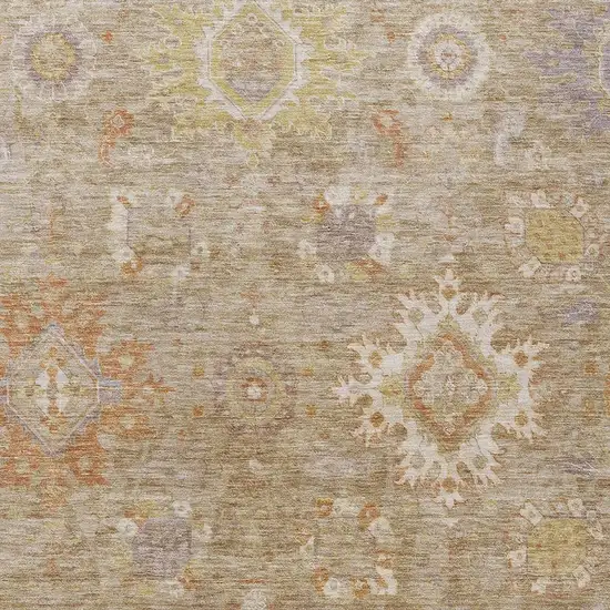 Beige Lilac And Copper Floral Medallion Washable Indoor Outdoor Area Rug Photo 3