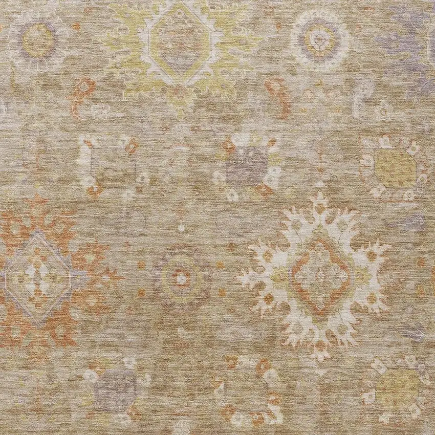 Beige Lilac And Copper Floral Medallion Washable Indoor Outdoor Area Rug Photo 3