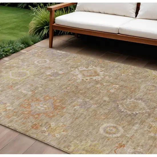 Beige Lilac And Copper Floral Medallion Washable Indoor Outdoor Area Rug Photo 2