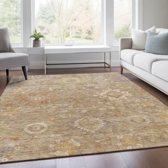 Beige Lilac And Copper Floral Medallion Washable Indoor Outdoor Area Rug Photo 7