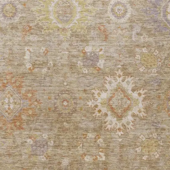 Beige Lilac And Copper Floral Medallion Washable Indoor Outdoor Area Rug Photo 3