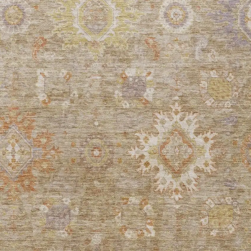 Beige Lilac And Copper Floral Medallion Washable Indoor Outdoor Area Rug Photo 3