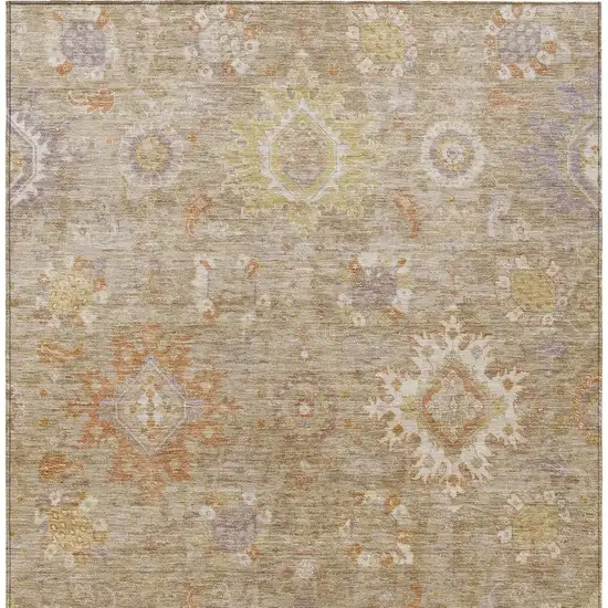 Beige Lilac And Copper Floral Medallion Washable Indoor Outdoor Area Rug Photo 3
