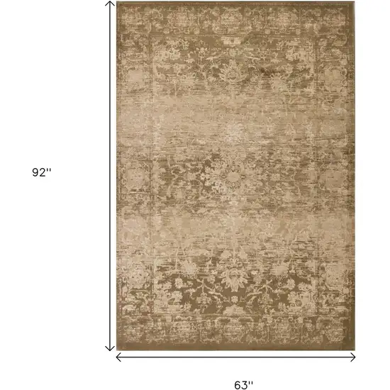 Beige And Tan Floral Medallion Distressed Area Rug Photo 3