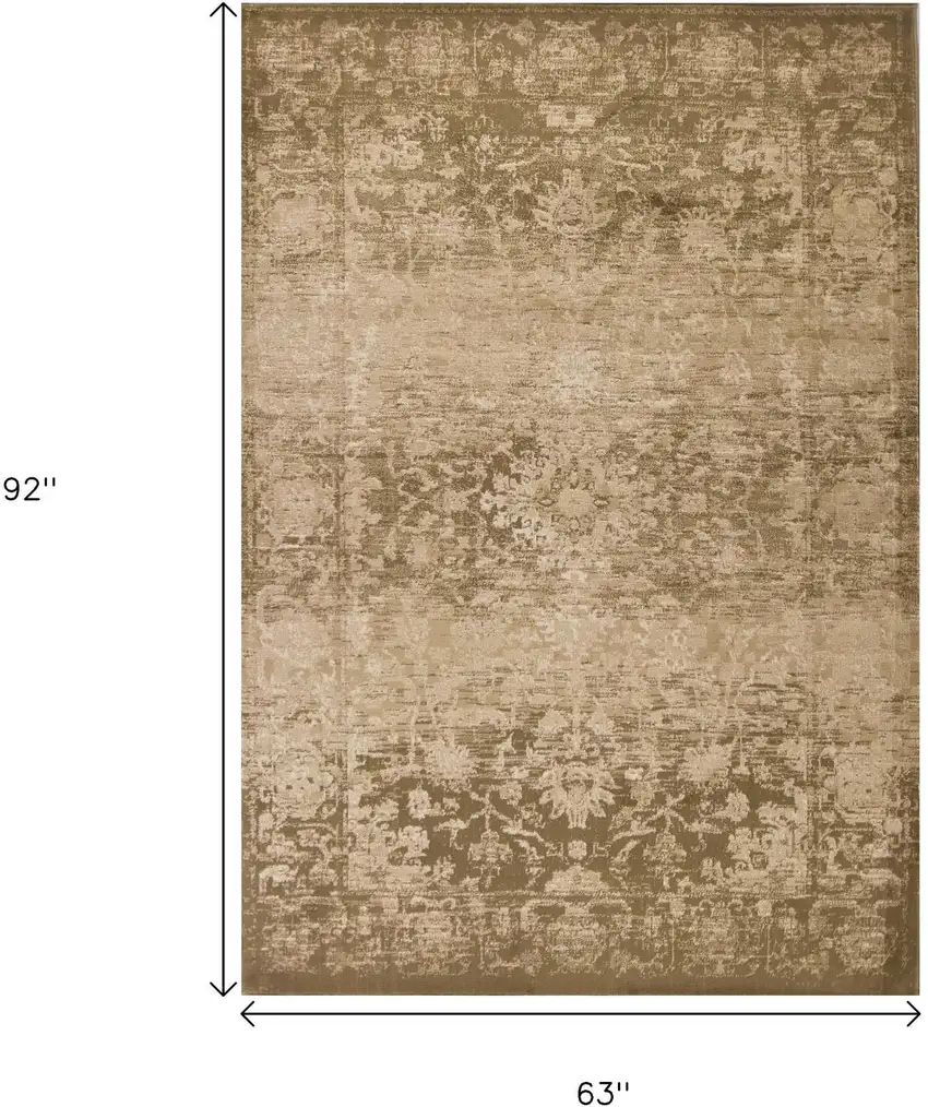 Beige And Tan Floral Medallion Distressed Area Rug Photo 3
