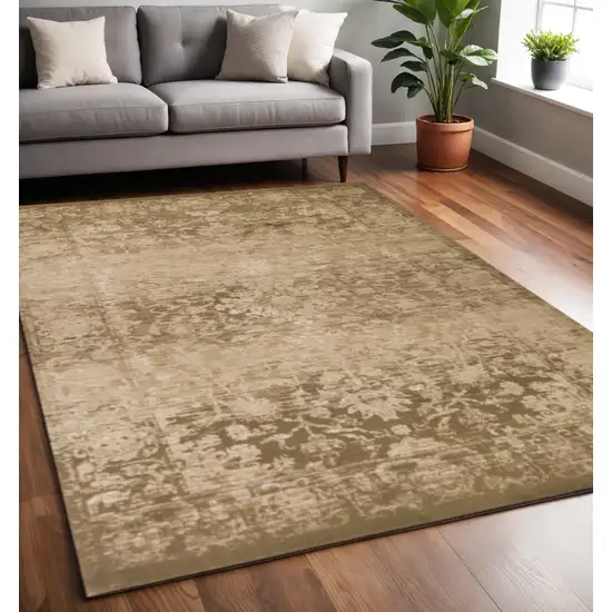 Beige And Tan Floral Medallion Distressed Area Rug Photo 1