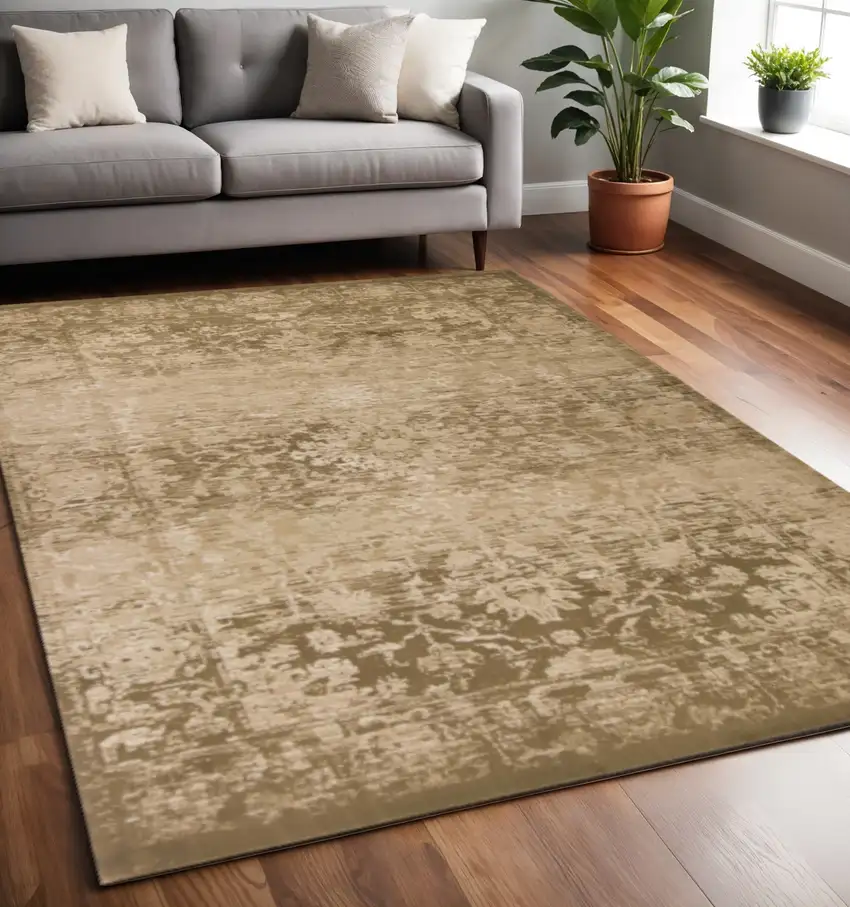 Beige And Tan Floral Medallion Distressed Area Rug Photo 1