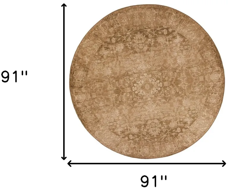 Beige Machine Woven Distressed Floral Traditional Round Indoor Area Rug Photo 5