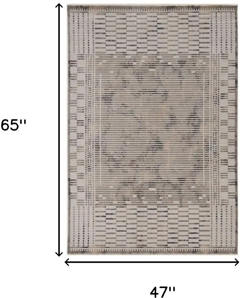 Beige Machine Woven Shrank Abstract Lines Design Indoor Area Rug Photo 3