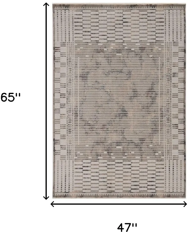Beige Machine Woven Shrank Abstract Lines Design Indoor Area Rug Photo 3