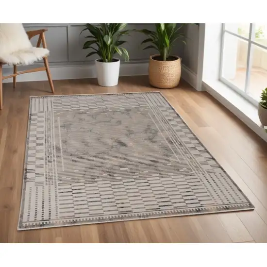 Beige Machine Woven Shrank Abstract Lines Design Indoor Area Rug Photo 2