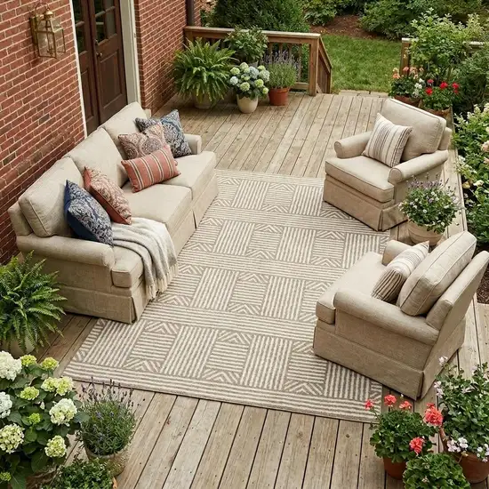 Beige Southwestern Indoor Outdoor Area Rug Photo 1