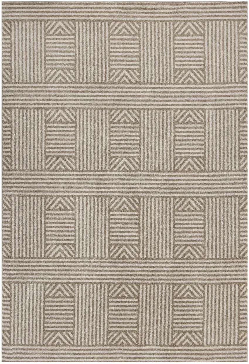 Beige Machine Woven Uv Treated Abstract Lines Indoor Outdoor Area Rug Photo 2