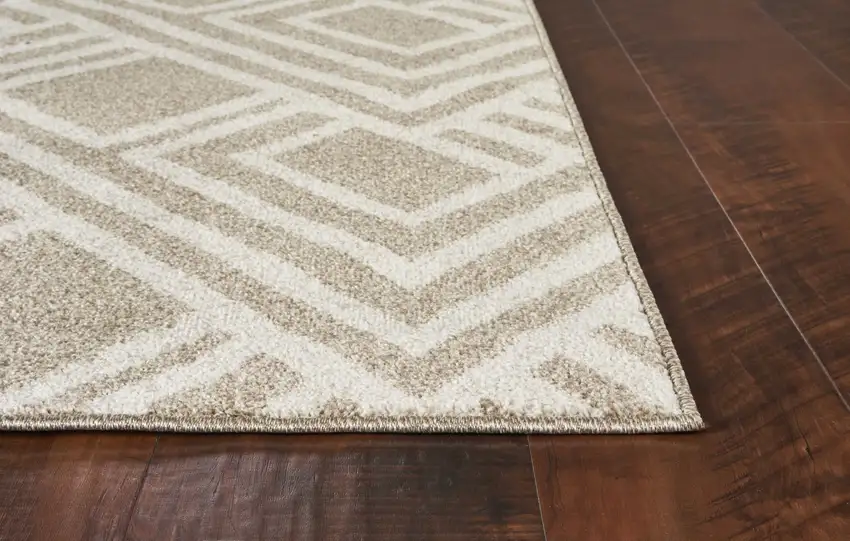 Beige Machine Woven UV Treated Geometric Indoor Outdoor Area Rug Photo 4