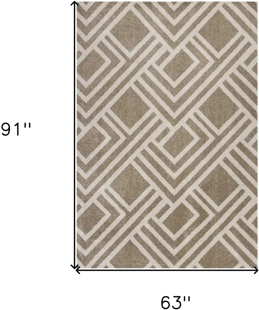 5'X8' Beige Machine Woven Uv Treated Geometric Indoor Outdoor Area Rug Photo 3