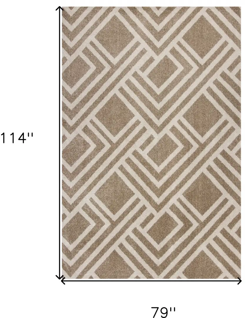 7'X10' Beige Machine Woven Uv Treated Geometric Indoor Outdoor Area Rug Photo 6
