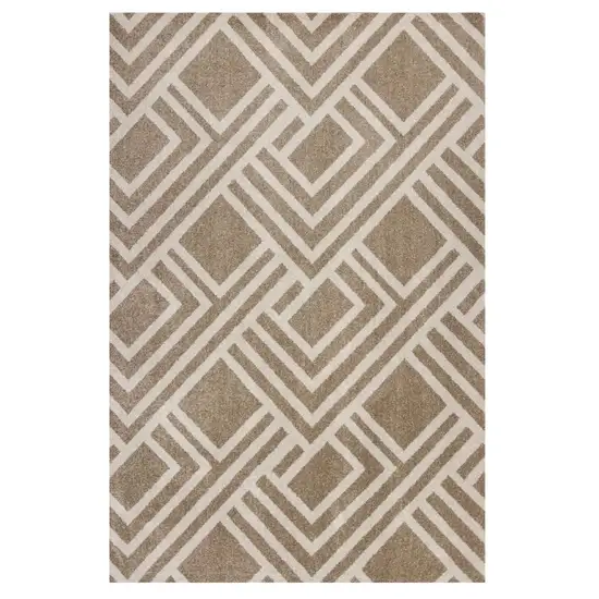 Beige and Ivory Geometric Indoor Outdoor Area Rug Photo 2