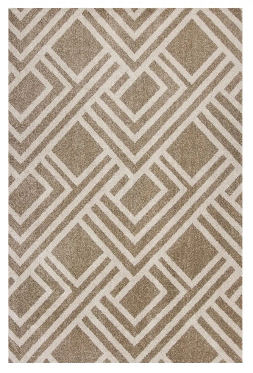 Beige and Ivory Geometric Indoor Outdoor Area Rug Photo 2